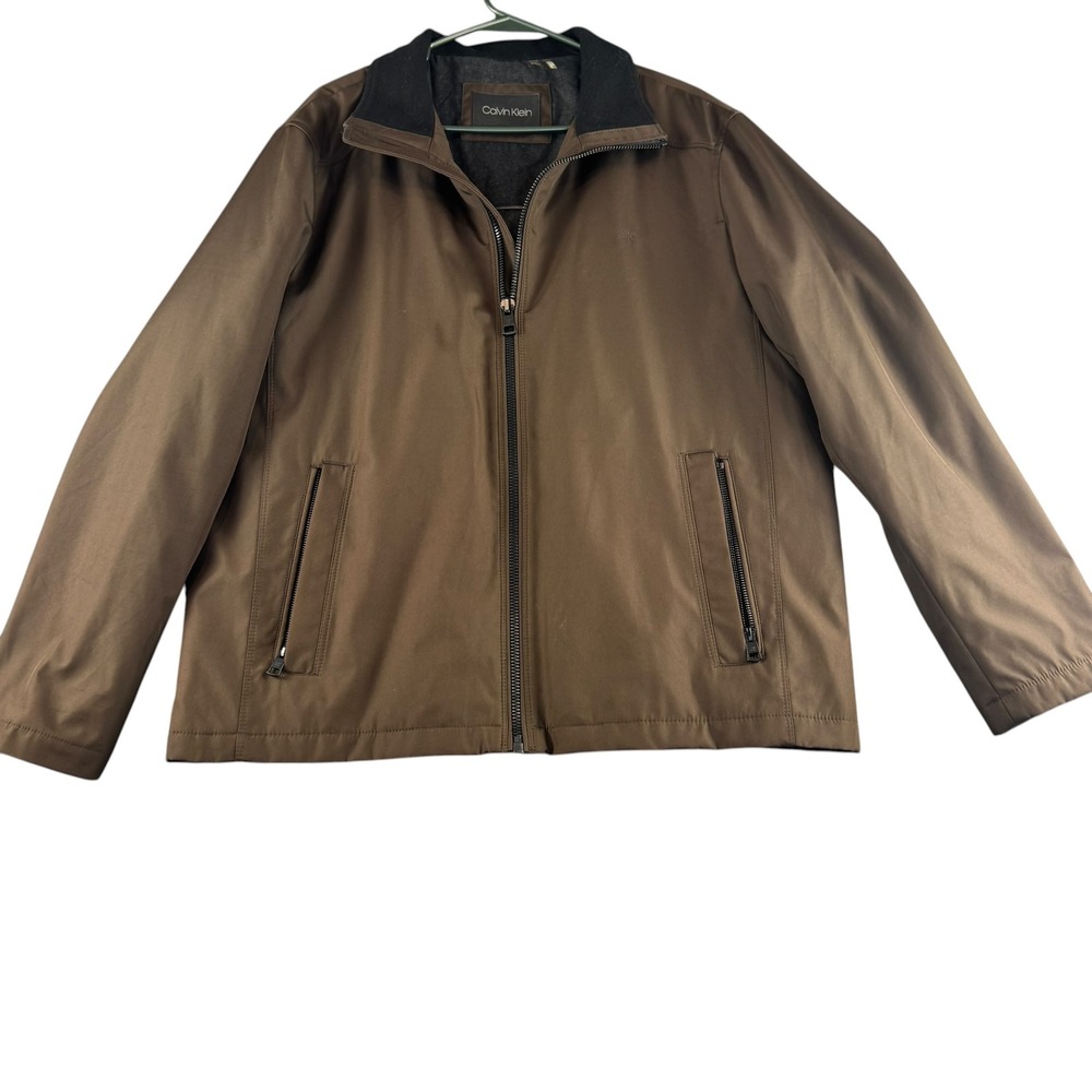 Calvin Klein Mens Brown Full Zip Lightweight Jacket L Herringbone Lining CK